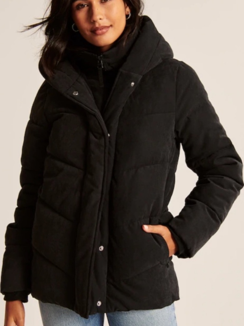 Abercrombie & Fitch | Ultra Mid-length  Quilted Puffer Jacket Black Hooded Large